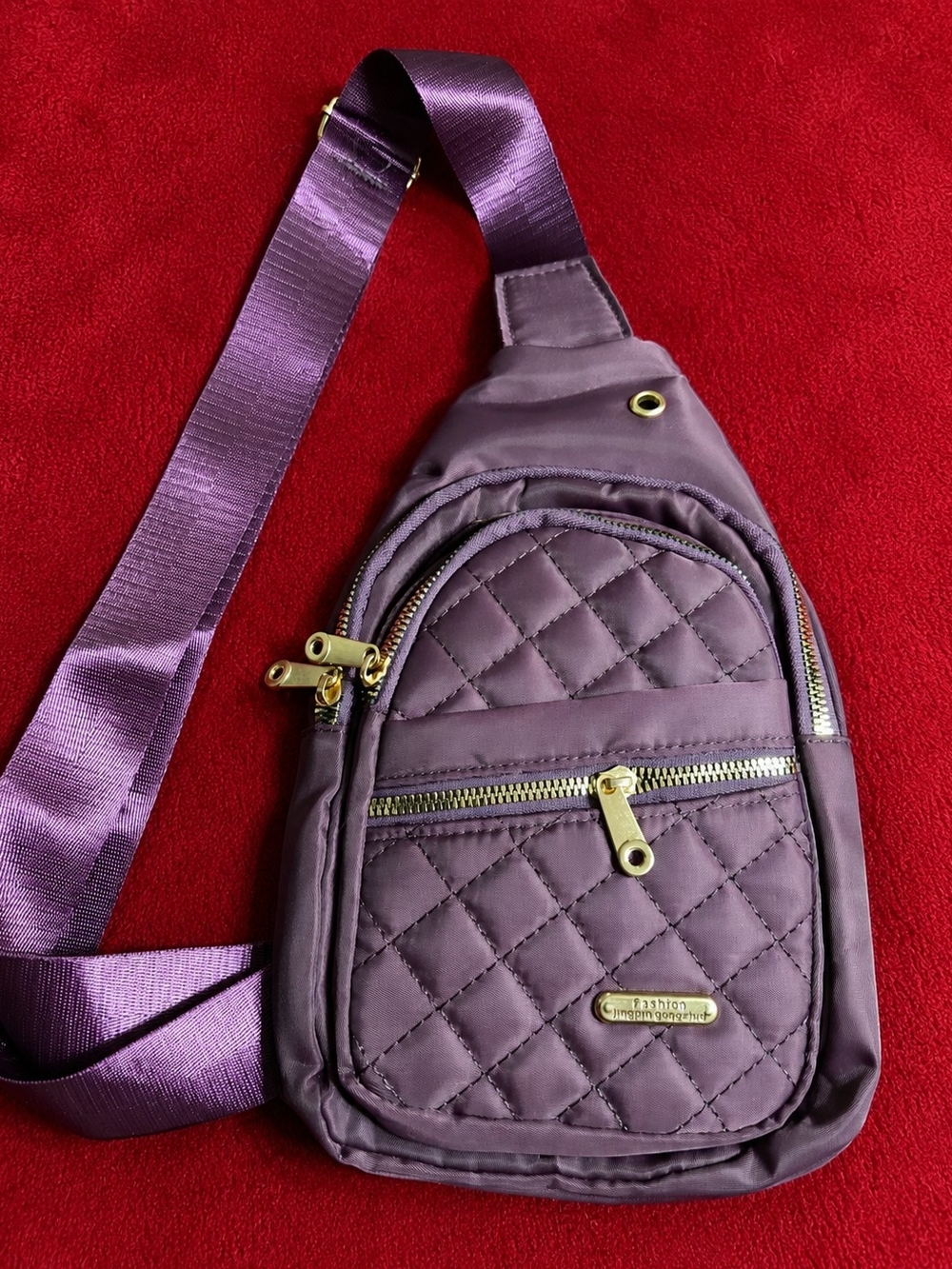 Purple Quilted Crossbody Sling Bag - Unbranded